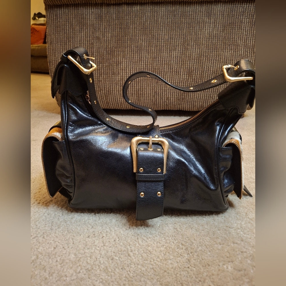 Sondra Roberts Black Shoulder Bag with Gold Hardware
